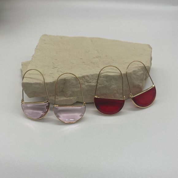 β¨πβ¨ Boho Chic Crescent Hoop Glass Earrings inβGreen, Red, Pink, Amber, Clear β¨ - Picture 6 of 15